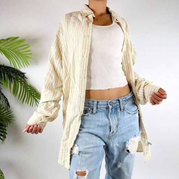 Vintage Y2K Ralph Lauren Cream Coastal Oversized Striped Button Up Shirt / Sz: L - Picture 1 of 6